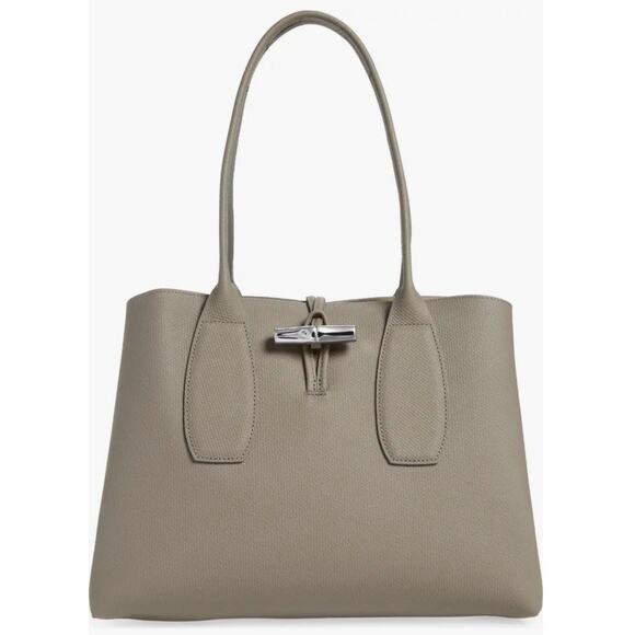 Longchamp Handbags - Auth Longchamp Roseau L Tote Leather Shopper Shoulder Bag Purse Taupe $575.00